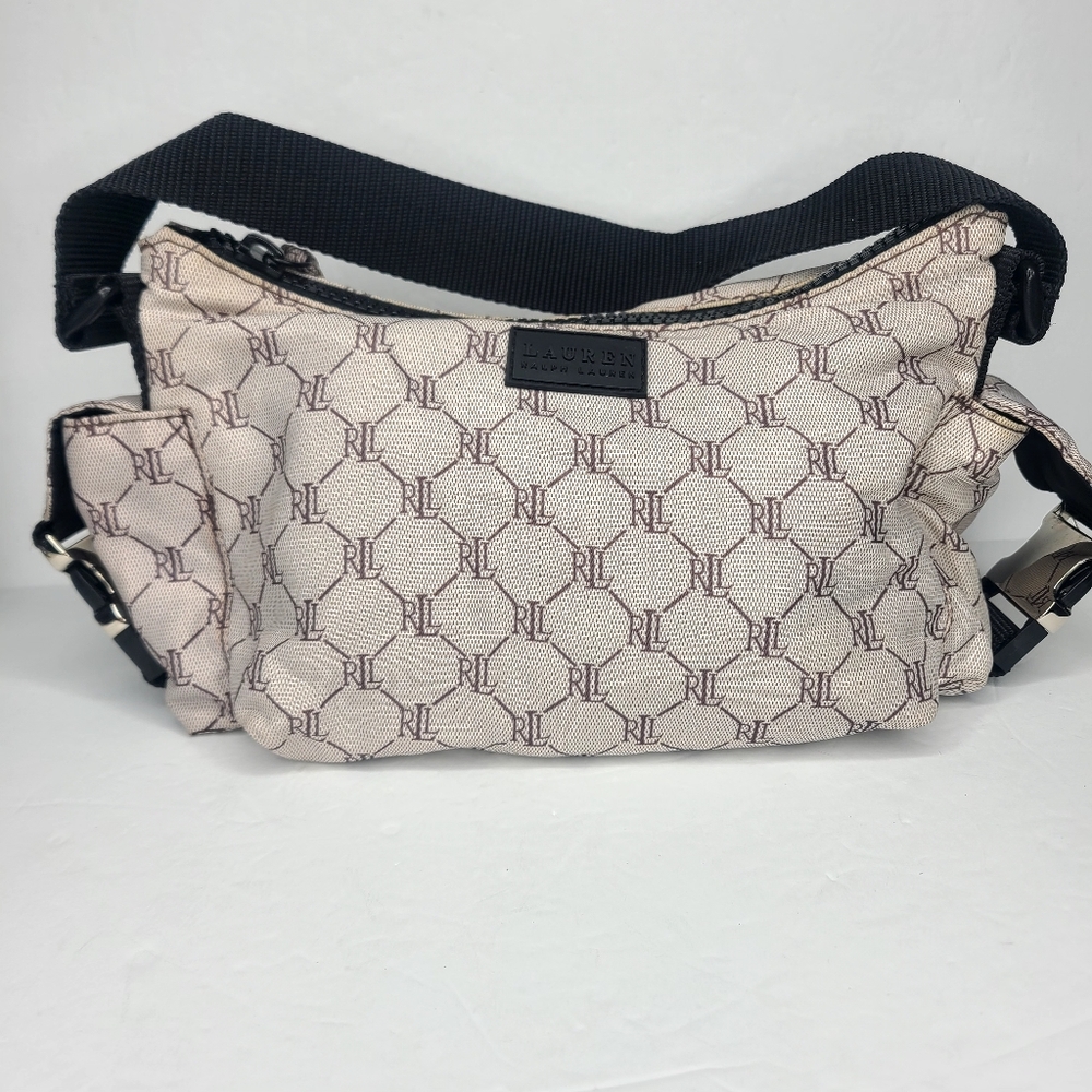 Vintage Lauren Ralph Lauren Logo Nylon Zip Up Hobo Bag Y2K